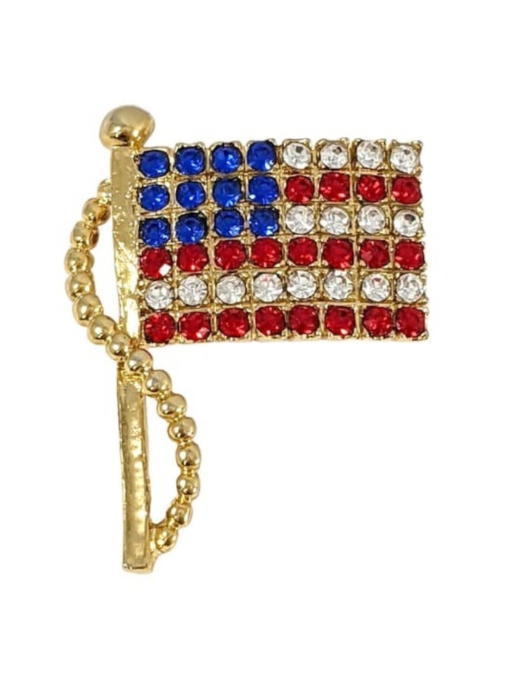 Gold-Tone Rhinestone American Flag Lapel Pin - Red, White & Blue USA Patriotic